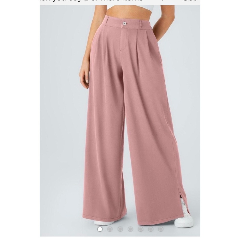 Halara Pink Wide Leg Pleated Trousers Petite Large High Waist Waffle Knit Pants